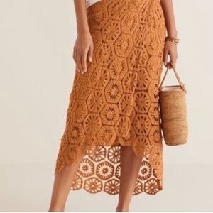 Soft Surroundings High Low Crochet Skirt in rust, lined, wrap size XS